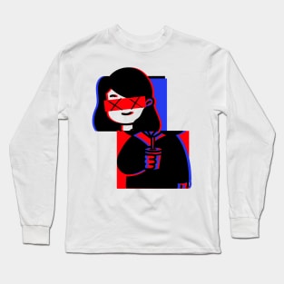 Glitched Girl With Drink Design Long Sleeve T-Shirt